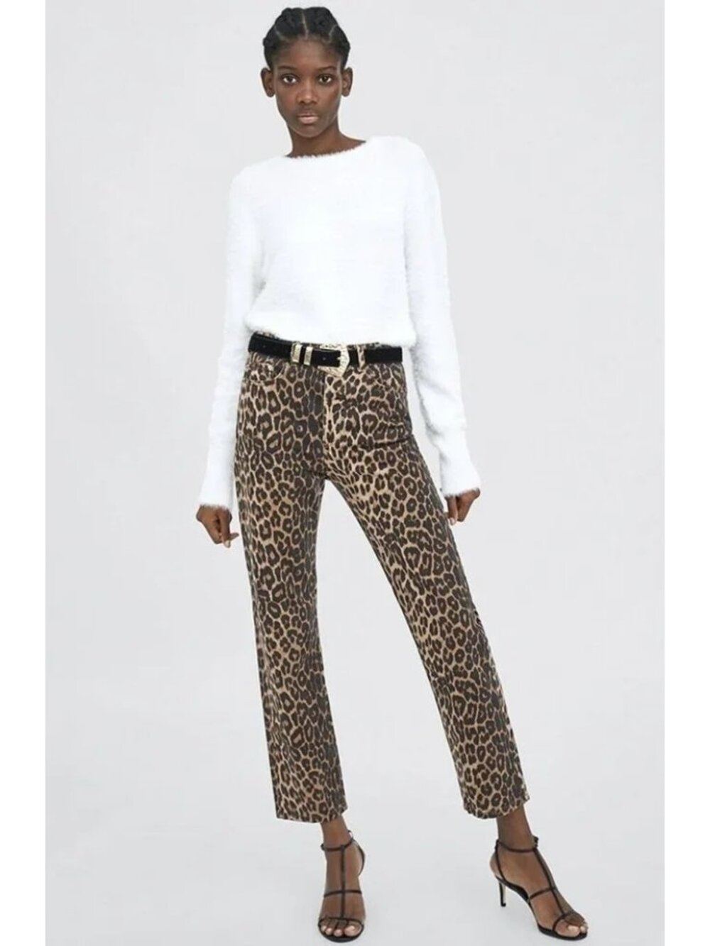 NWT Zara brown and black leopard print mid rise balloon leg slim fit jeans, 4